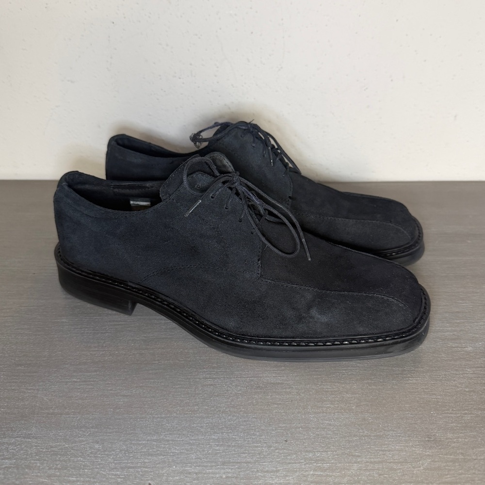 Ennio Ferreri Italian Black Suede Stitched Sole Derby Shoes Mens Size 10